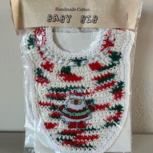 Handmade Cotton Santa Baby Bib in Red, Green, and White